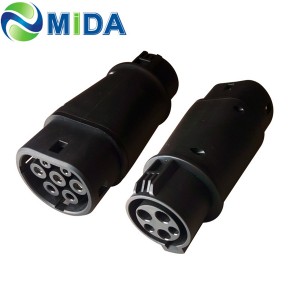 32A SAE J1772 Plug Type 1 Socket to Type 2 Male Connector EV Adaptor