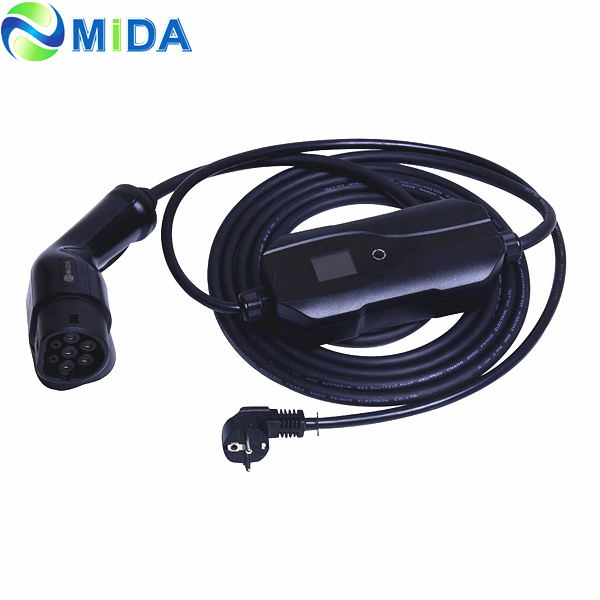 EV Portable Charging Cable Type 2 to EU Schuko with EVSE control box 16A adjustable Current Featured Image