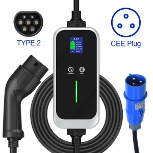 10-32A current adjustable 7.4Kw home evse portable ev charger type 2 iec 62196